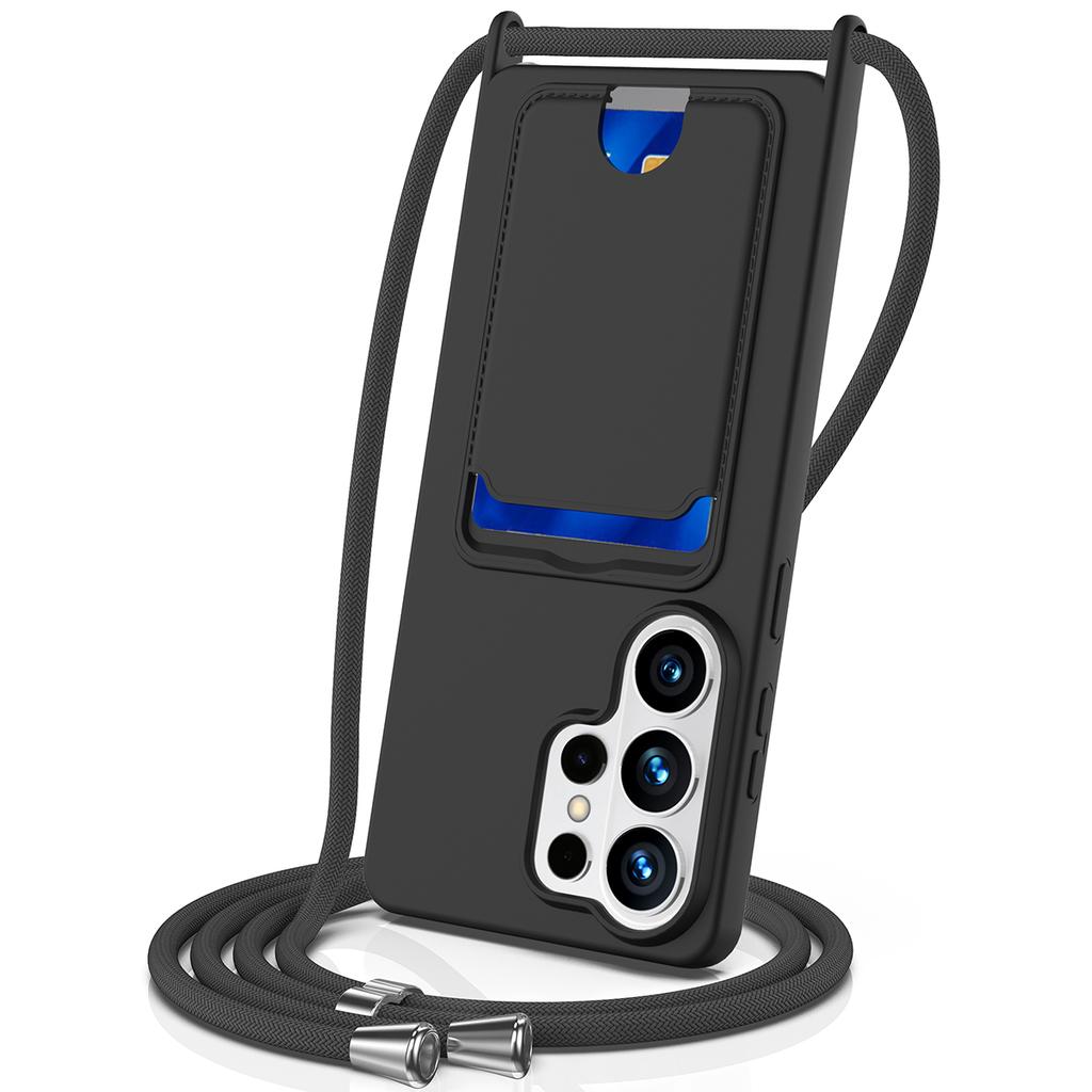 למארז Samsung Galaxy S26 Ultra, כיסוי אחורי לטלפון מסיליקון נוזלי עם מחזיק כרטיסים ורצועת צוואר