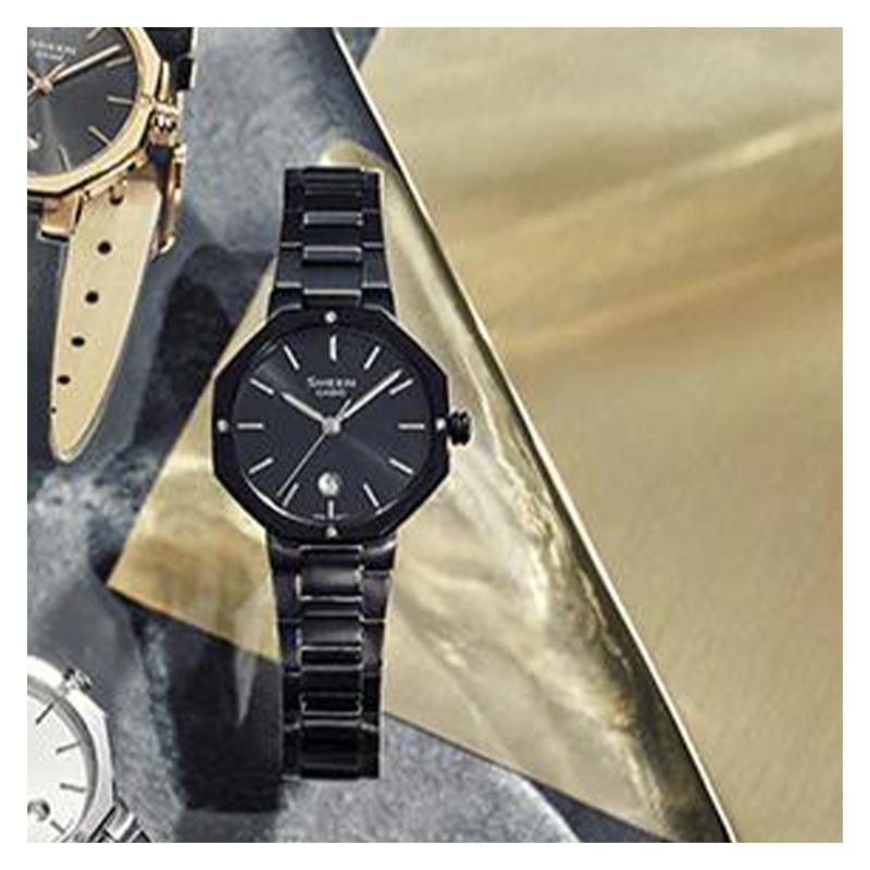 

CASIO SHEEN series simple business casual Quartz Steel Strap women s watch black dial SHE-4543BD-1AUPR-person чорний
