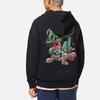 Lining Badfive Autumn Collection Hooded Pullover Long Sleeve Sweatshirt With Plant Print On The Back Unisex Tops Black AWDS657-1