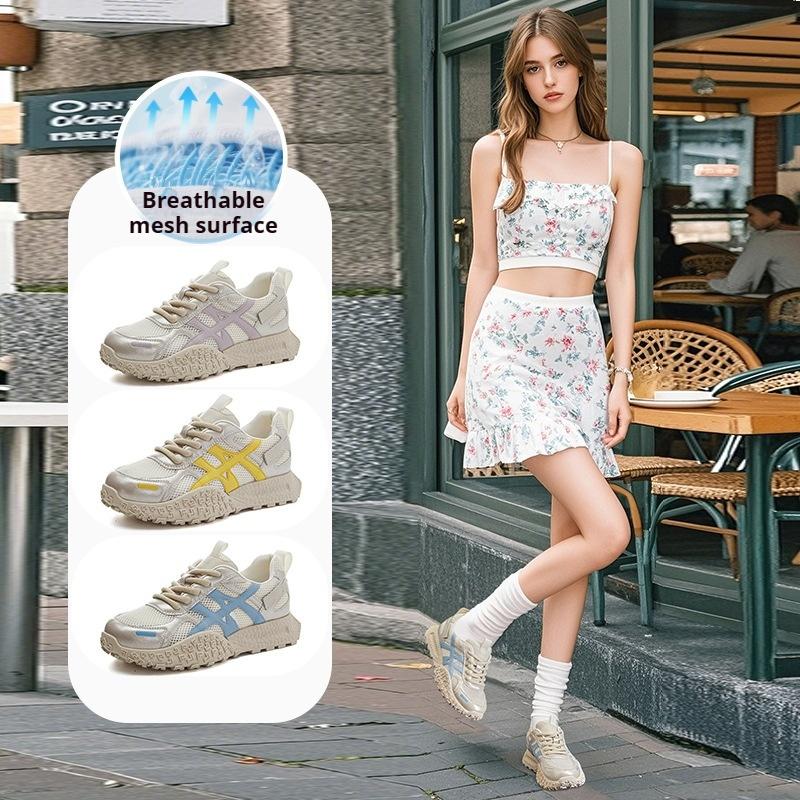 Genuine Leather Forrest Gump Shoes Thick-soled Mesh Women's Shoes Breathable Sports Shoes Lightweight Casual Comfortable Dad Shoes