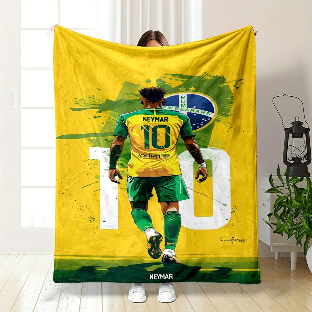 Yellow Brazil Soccer Designed Flannel blanket for bedroom, living room, sofa, and nap