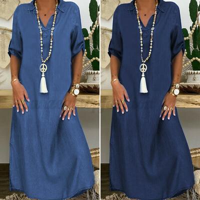 Vestido de mezclilla tallas grandes con escote en V y manga corta para el verano/primavera