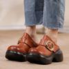 Johnature Genuine Leather Round Toe Thick Soled Shoes Retro Belt Buckle Outdoor Platform Slippers