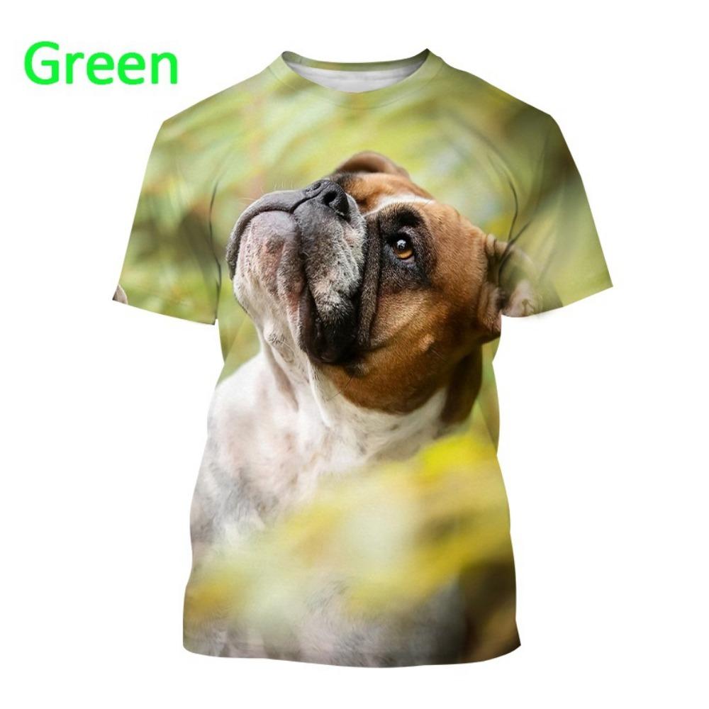 Hot-selling Men's Bulldog 3D T-shirt, Cute Animal Puppy T-shirt, Personalized Casual Printed Short-sleeve Top.