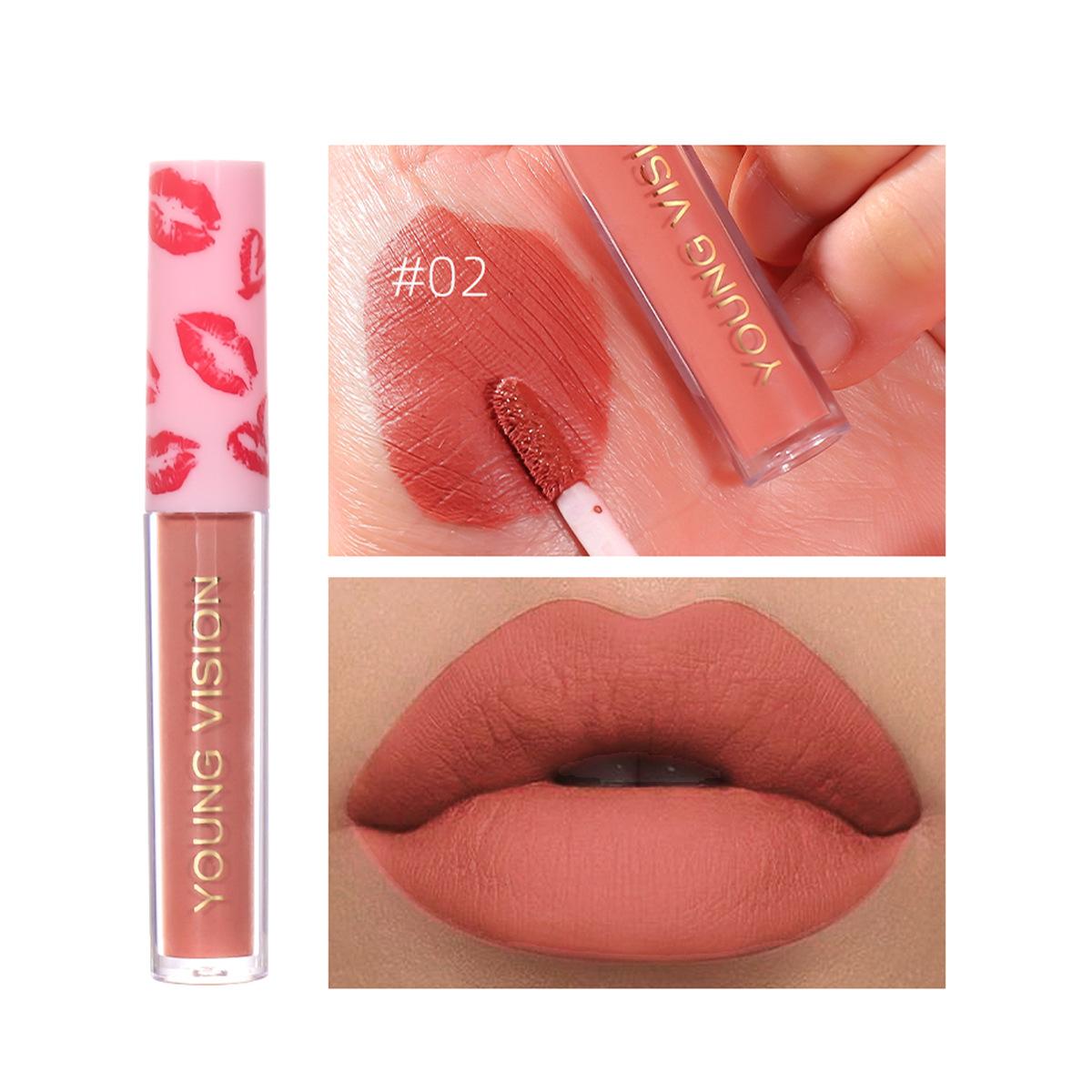 

12-цветный одинарный матовый бархатный блеск для губ, блеск для губ, нелегко обесцветить, жидкая помада, инструмент для макияжа 02