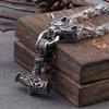 Collana Testa di Lupo in Acciaio Inossidabile con Catena Quadrata Martello di Thor Mjolnir Collana Vichinga con Scatola di Legno come Regalo per il Fidanzato