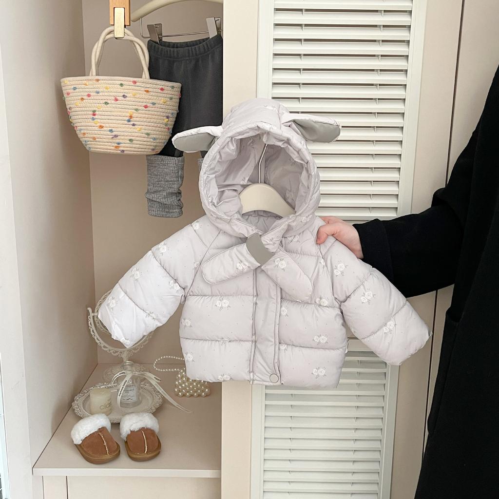 Winter Girls Down Cotton Clothes New Sweet Baby Hooded Scarf Thickened Warm Bread Jacket