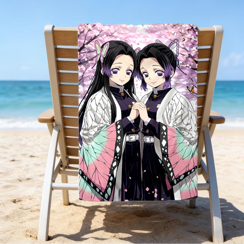 proof beach towel with a Demon Slayer characters1 pattern - soft,absorbent,quick-drying,machine washable - perfect for swimming,camping,bathing