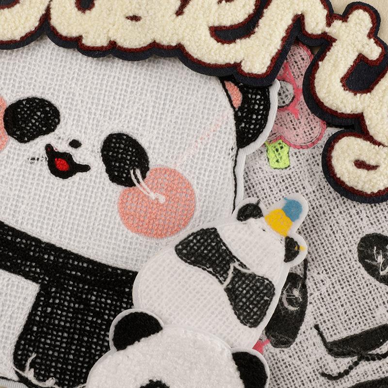 Patch Stickerei Label Handtuch Stickerei Cartoon Panda Englisch Stickerei Aufkleber Kleidung Zubehör Zubehör Chenille Patch Aufkleber