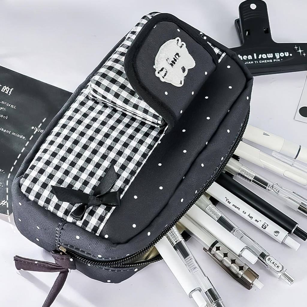 Kawaii Schleife Stern Gitter Federmäppchen Aufbewahrungstasche Tragbar Multifunktional Stifteetui Schreibwaren Organizer Schreibwaren