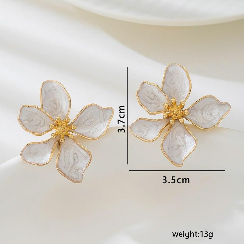 Pinkdudu Cercei delicați cu șurub floral alb, neregulați, 3D, cu picătură, din rășină, bijuterii minimaliste coreene pentru femei PD2324