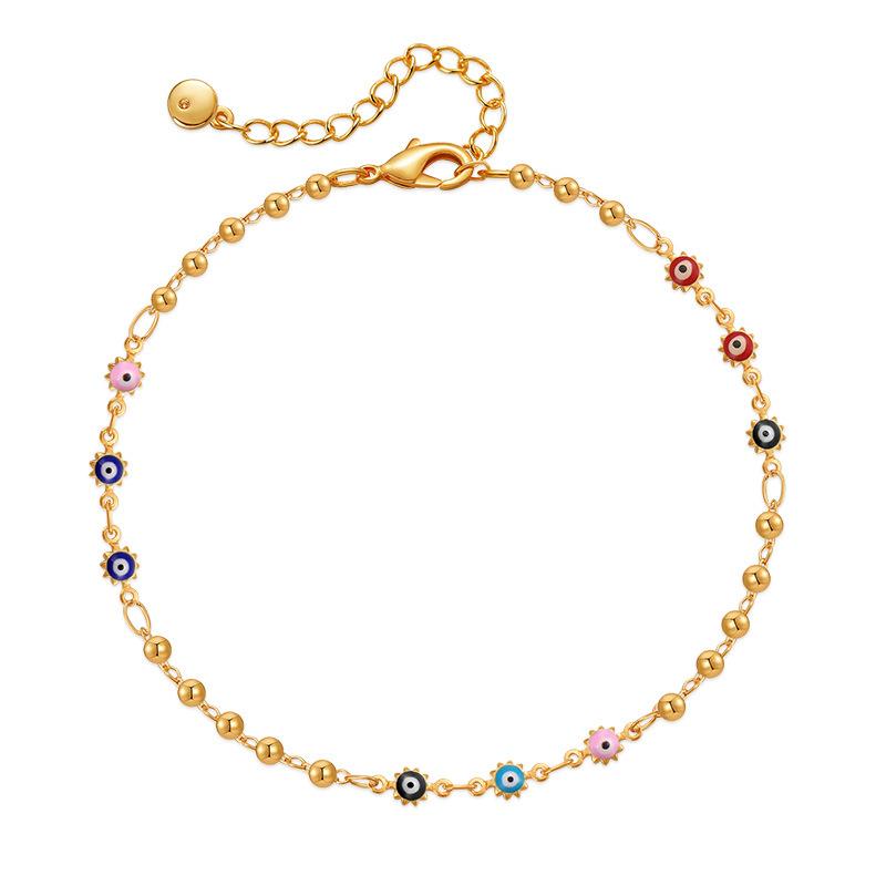 Women 18k Gold Plated Dripping Oil Colored Eye Round Bead Foot Anklet