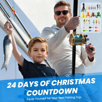 Yousheng 2025 Fishing Advent Calendar Christmas Countdown Calendar with 24 Baits 24 Days Fishing Lures Set for Men Dad Teen Anglers