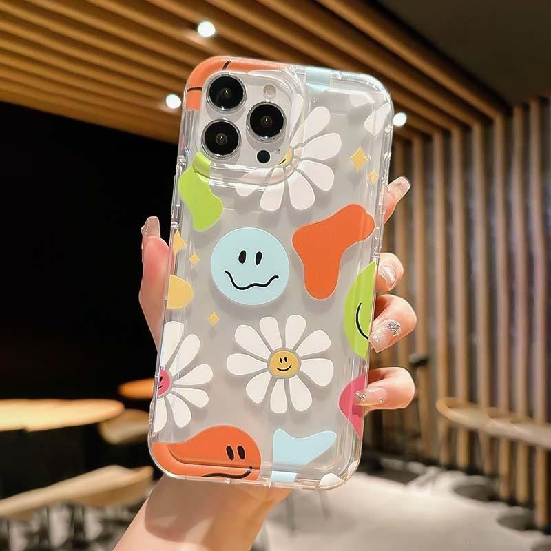 New smiley flower iPhone13promax Apple 15/14 mobile phone case 11 anti-drop 12 transparent airbag 78p