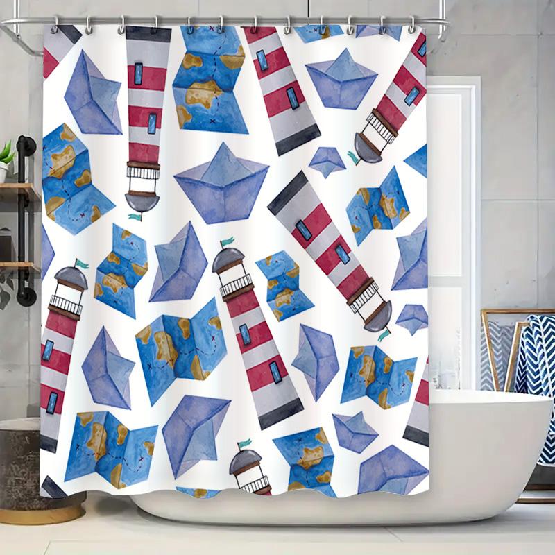 

Creative Bath Curtain Waterproof Print Shower Curtains Featuring Lighthouse Kites Pattern White (Set) For Bathroom Decorations: 90x180cm