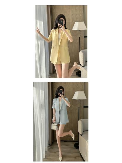 2025 Women's Summer White Blazer & Short Sleeve Suit Set - Plus Size, High-End, Fashionably Loose Fit