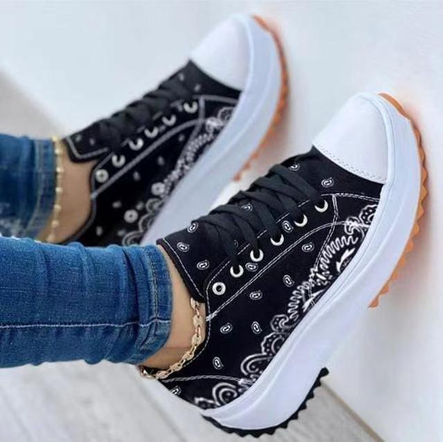 Damesko Nytt Mønster Canvas Sko Høy Kvalitet Damesneakers Flate Snøresko Voksen Zapatillas Mujer Chaussure Femme