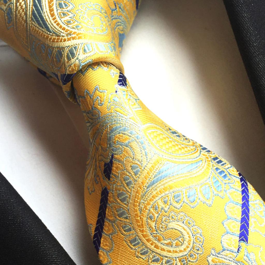 MENDENG Men's Classic Jacquard Tie, Formal Business Tie for Men, Wedding Party, Groomsman, Black Tie, Dark Yellow, One Size