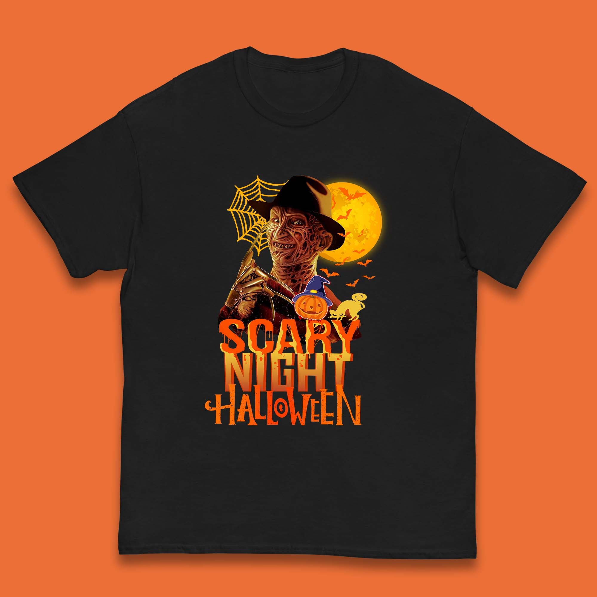 Scary Night Halloween Freddy Krueger Horror Movie Character Spooky Season Kids T Shirt 120