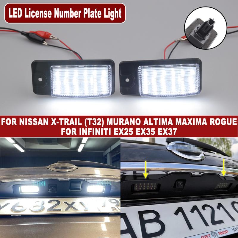 2Pcs Car LED License Number Plate Light Lamps For Nissan X-Trail T32 Murano Altima Maxima Rogue For Infiniti EX25 EX35 EX37