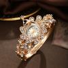 Ladies Peacock Stone Quartz Watch With Hollow Flower Alloy Bracelet For Fashion Accessory