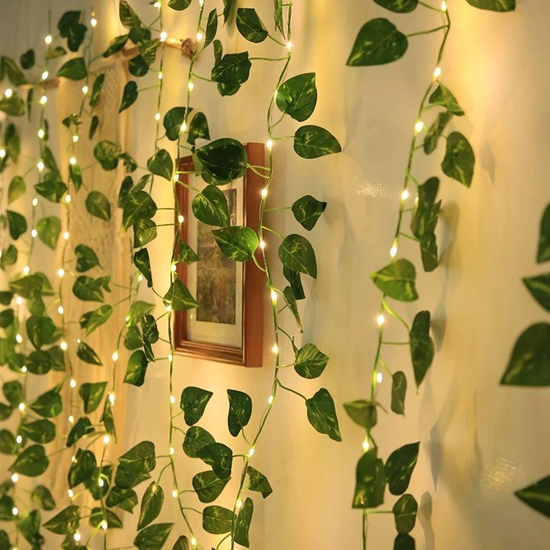 Solar Powered Rattan Leaf Light String Waterfall Light Fairy Flower Wreath Light Suitable for Courtyard Garden Balcony Parties