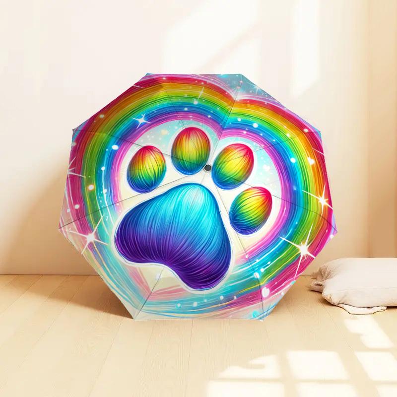 1 st Mönster med regnbågsfärgade tassavtryck Paraplydesign Automatiskt Öppnings- och Stängningsparaply, Högkvalitativt Reseparaply, Lätt och Bärbart, -1002113