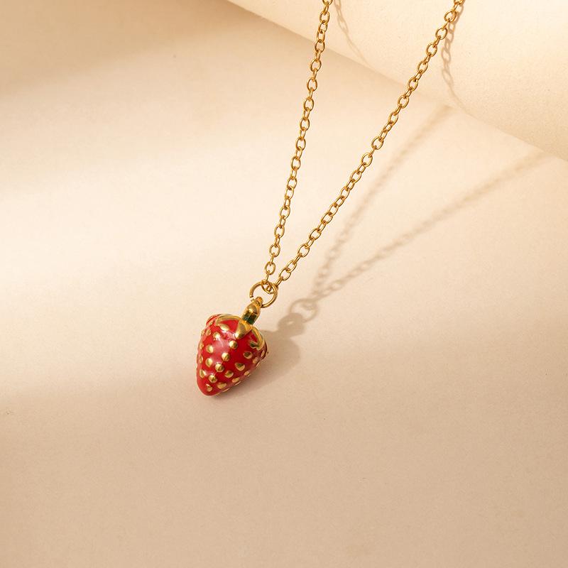 Red Double Strawberry Necklace - Light Luxury Niche Design, Versatile Clavicle Chain Jewelry