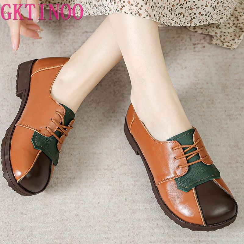 Fashion GKTINOO 2025 Fashion Women Shoes Genuine Leather Loafers Women Casual Shoes Mother Soft Comfortable Shoes Women Flats Non-slip