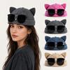 Cat Ears Brimless Hat with Sunglasses Sweet Woman's Landlord Hat Solid Color Docker Hat Streetwear