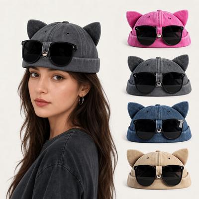 Sweet Brimless Hat with Sunglasses Cute Woman's Landlord Hat Basin Hat Dome Melon Cap  Outdoor