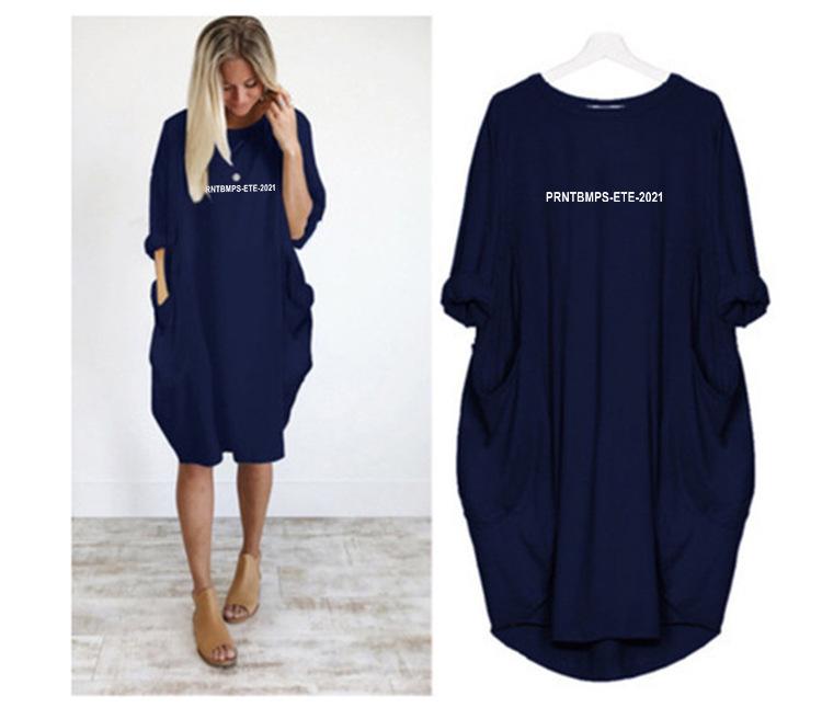 

Женское повседневное домашнее платье большого размера с длинным рукавом и карманом 2XL темно-синий