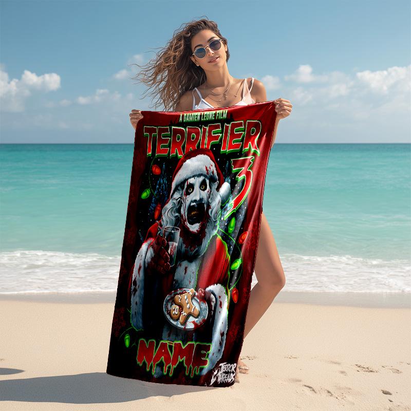 Personalized customized proof beach towel with Terrifier Art the Clown pattern - soft, absorbent,quick-drying,perfect swimming,camping&bathing