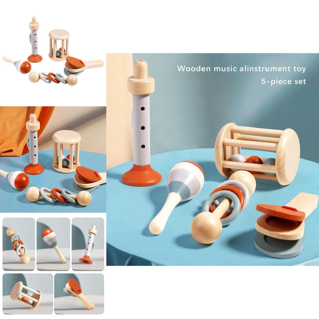 Wooden Baby Rattle Toy Set With Handheld Bell For Early Education And Comfort