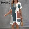 Ladies' 3D Diamond Printed Mini Dress Fashion Style Street Dress Summer Women Casual Round Neck Short Sleeve Mini Dress Vestidos