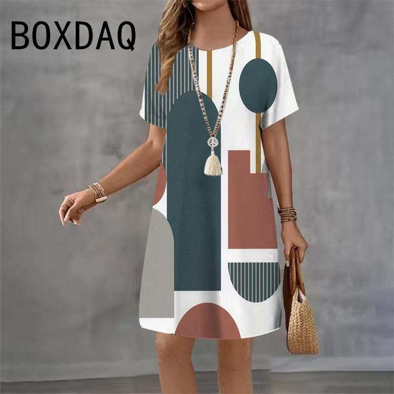 

Ladies 3D Diamond Printed Mini Dress Fashion Style Street Dress Summer Women Casual Round Neck Short Sleeve Mini Dress Vestidos XL