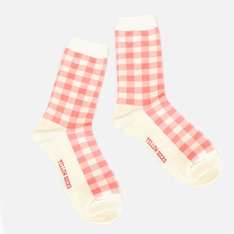YELLOWSOCKS LINE CHECK PINK