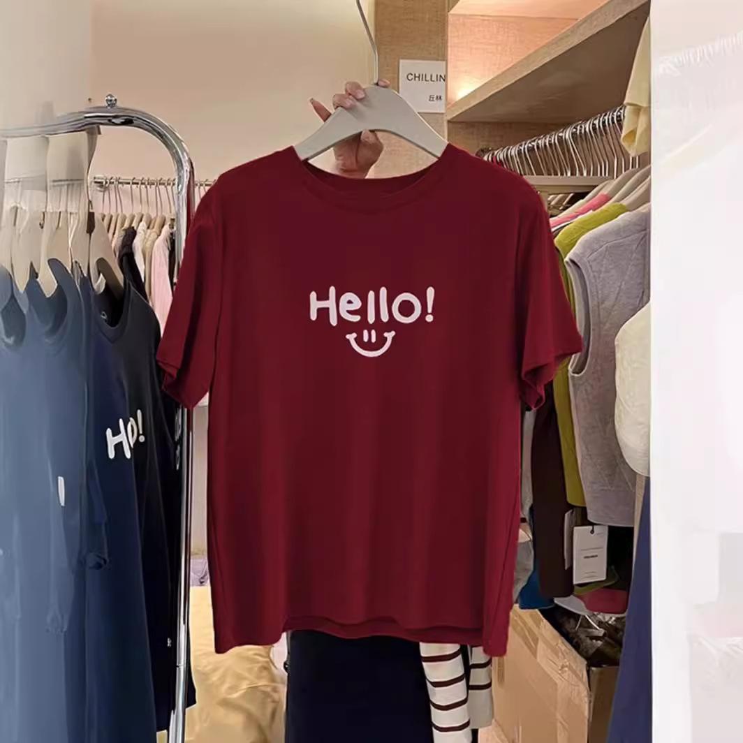 

Pure cotton women s clothing 2025 spring letter printing short-sleeved T-shirt loose casual versatile basic top tide S [80-50 kg]