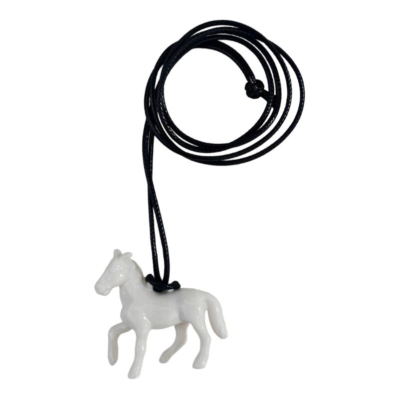 Versatile Long Pendant Necklace Featuring Horse Design In Vibrant Acrylic On Soft Leather Rope for Various Outfits