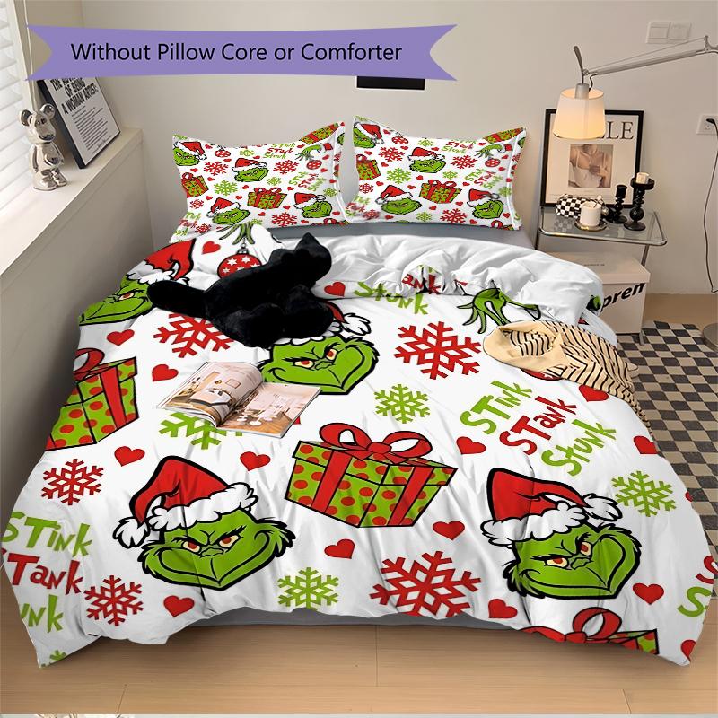 3-delige Kerst Grinch Beddengoed Sets Voor Alle Maten Nieuwe 3D Geprinte Bedsprei Dekbed Dekbedovertrek Kussensloop Slaapkamer Decoratie
