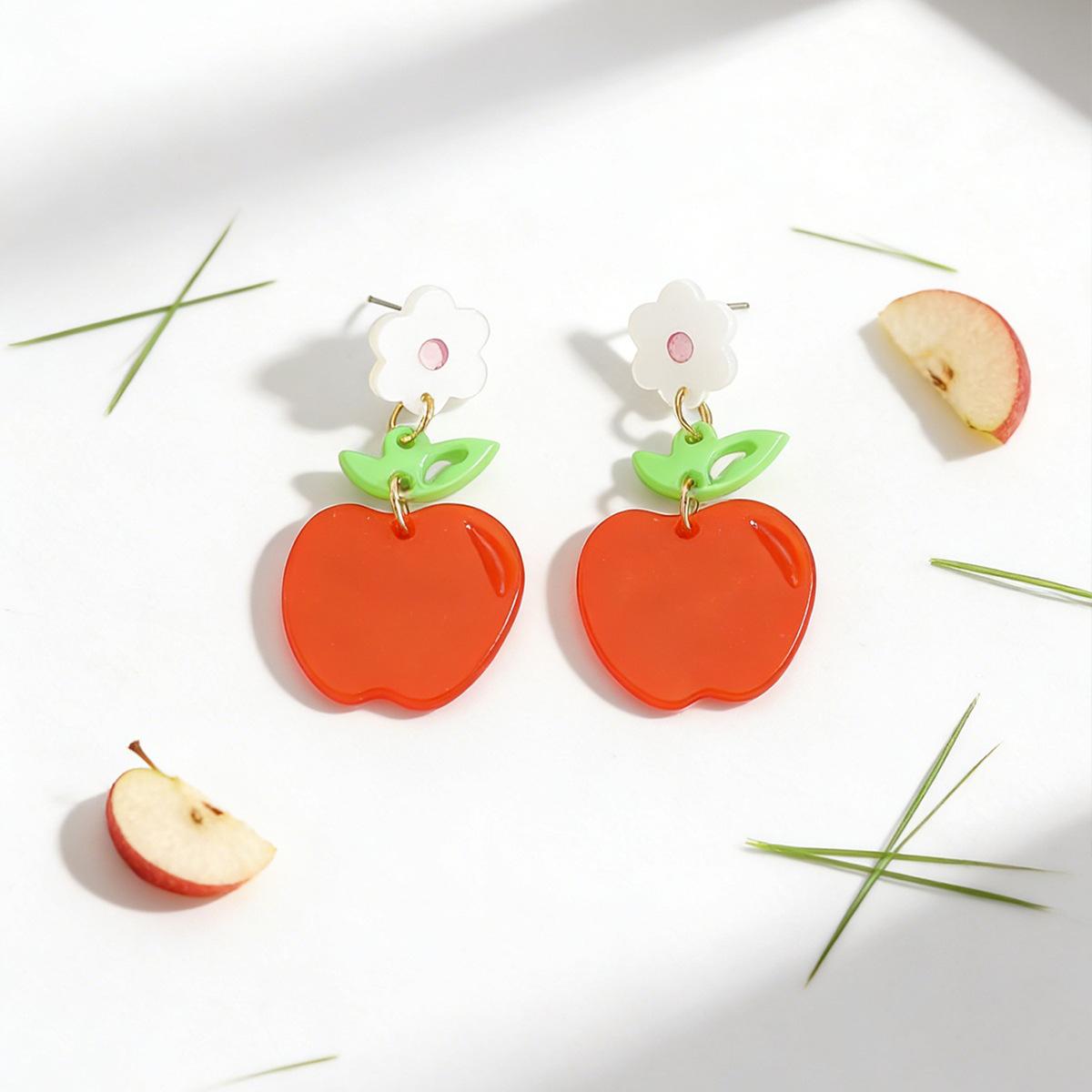 Fresh and sweet cartoon fruit plate earrings fashion summer wind apple flower acrylic stud earrings красный