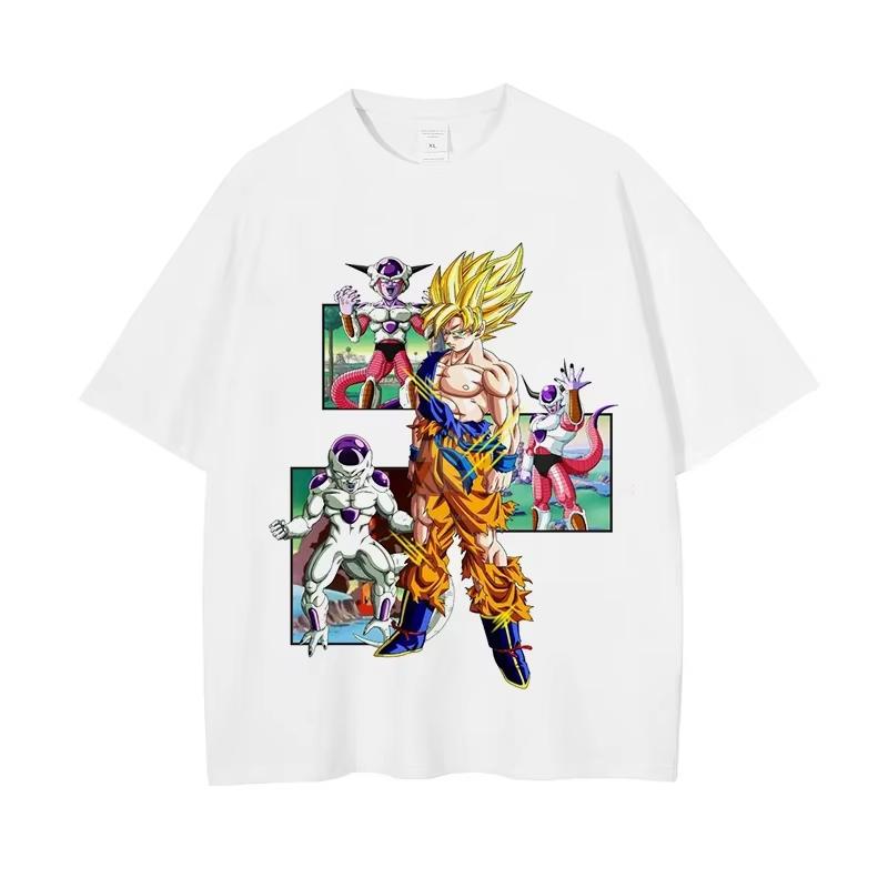 Men's T-shirt Anime Dragon Ball Print T-shirt Harley Cooku Cotton T-shirt Pop Street Style Short-sleeved Top White
