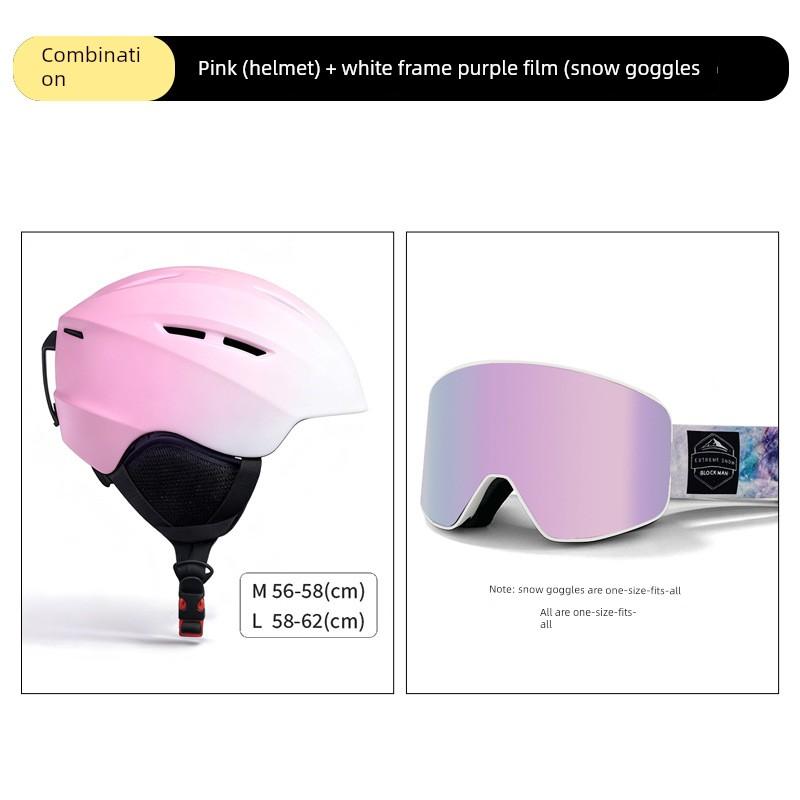 Small Brim Ski Helmet, Ski Goggles, Anti-Fog, Adult Model, Professional Anti-Impact, Breathable Ski Hat, Protective Gear for Men and Women