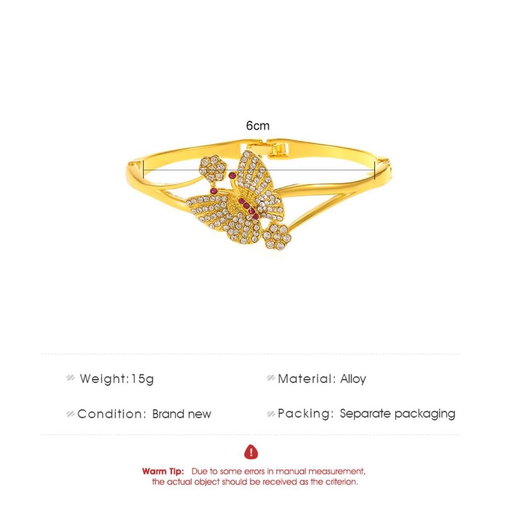 Vintage Full Paved Stone Butterfly Flower Bangle Dual Hollow Curved Band Snap Clasp Floral Insect Statement Wrist Jewelry for Women