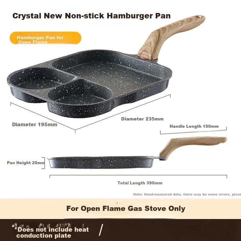 ASD Non-Stick Frying Pan with Three Holes for Steak And Eggs, Breakfast Burger Pan, 18CM, for Open Flame K12