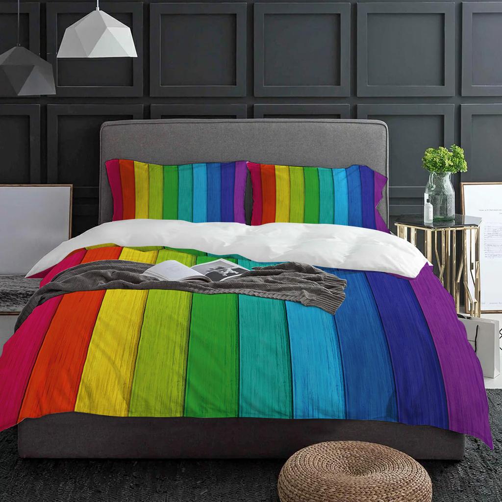 Rainbow Vintage Wood Grain Duvet Cover With Pillow Case Custom Comforter 3pcs Bedding Set Quilt Cover Double Bed Home Textile