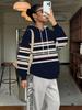 Women's Horizontal Striped Hooded Sweatshirt, Drawstring Hooded Design, Long Sleeves All-over Striped Print, Retro Casual Style