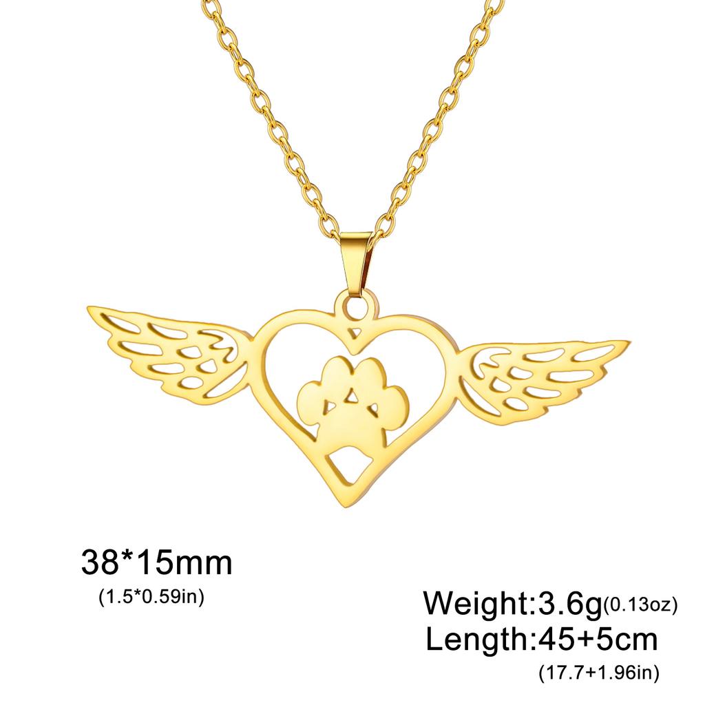 Trendy Stainless Steel Dog Cat Paw Footprint Heart Wings Pendant Necklaces for Women Cute Jewelry Necklaces Gift 2026 New