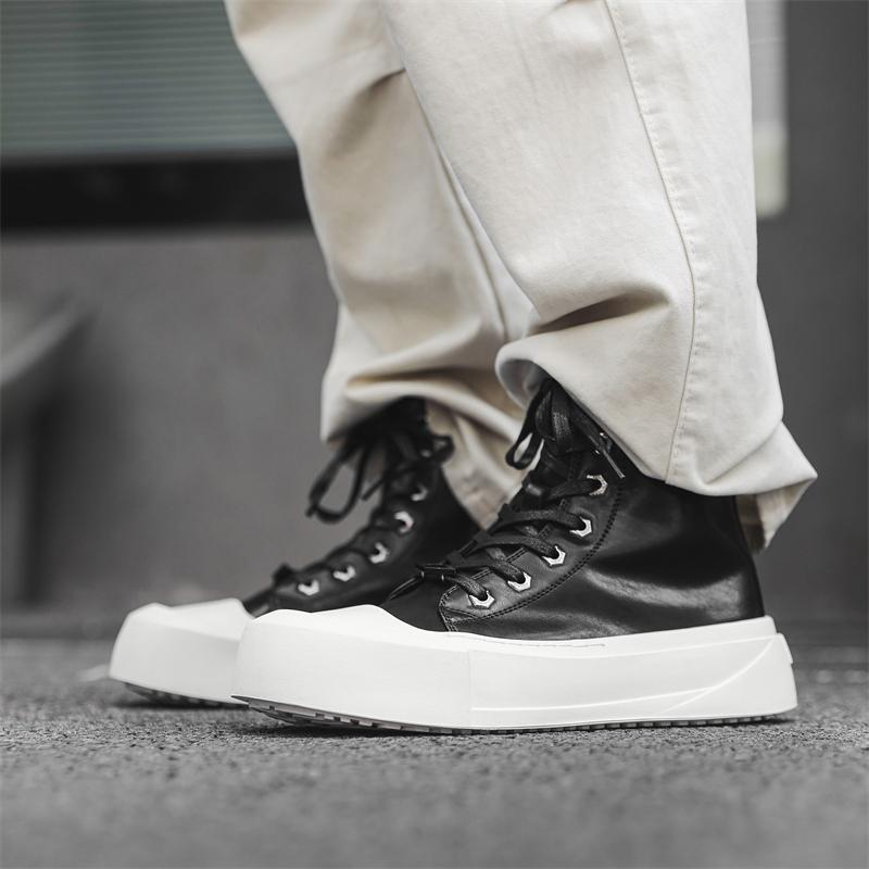 Fashion Casual high top men's board shoes Trendy and versatile designer styles Outdoor leisure party Daily youth Plus Size shoes Black