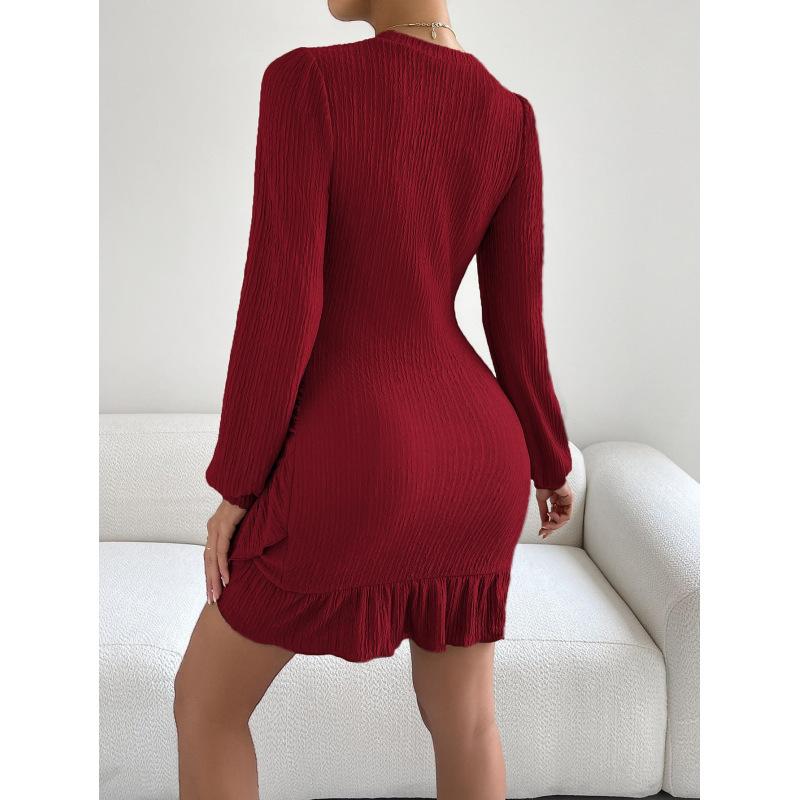 Tooxika 2024 New Sexy Slim Hip Fishtail Skirt OL Temperament Commuting Round Neck Long Sleeve Dress
